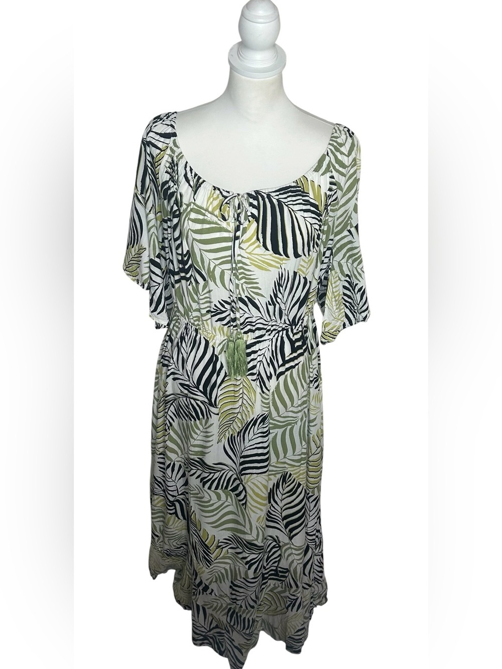 Label of Love EUC Tropical Palm Leaf Maxi Dress Sz XL Resortwear Cruise Beach